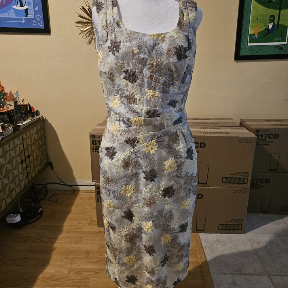 Tatyana Beige and Brown Floral Midi Dress